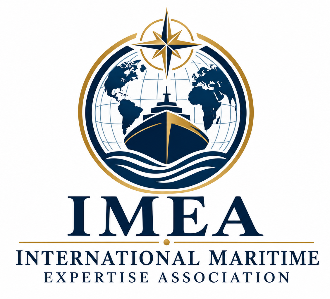 Official IMEA maritime emblem with globe, vessel and compass rose